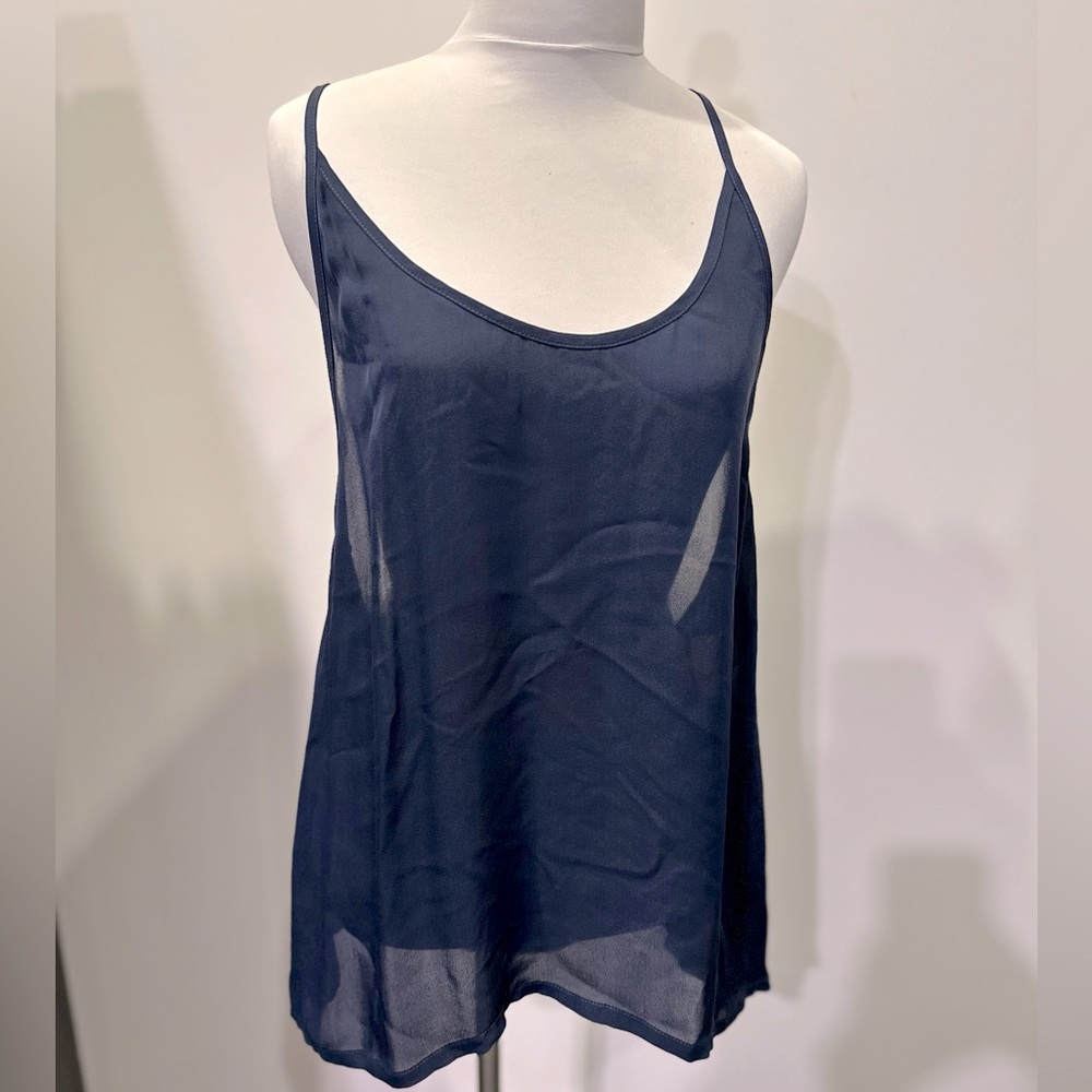 NWT L’Agence 100% sheer silk T-back navy camisole-3 - Picture 2 of 8